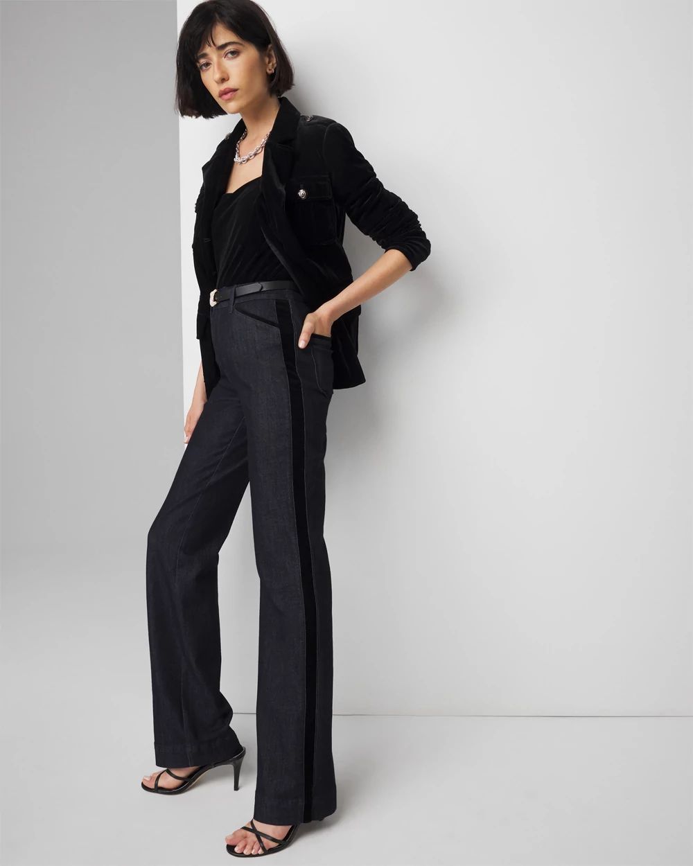 Extra High-Rise Sculpt Velvet Trim Trouser Jean | White